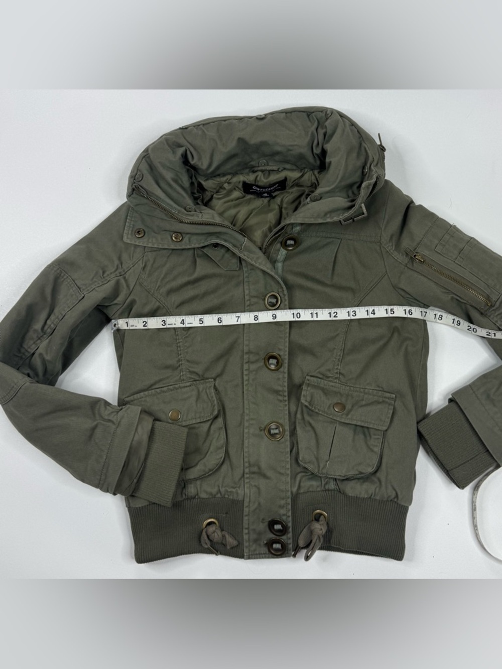 CoffeeShop Vintage Wash Utility Crop Bomber Roll Hood Jacket Womens XS - Picture 5 of 13